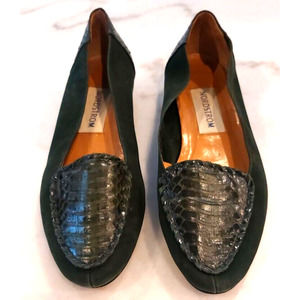 Vintage Nordstrom Flats Shoes Emerald‎ Green Reptile Leather Size 9.5